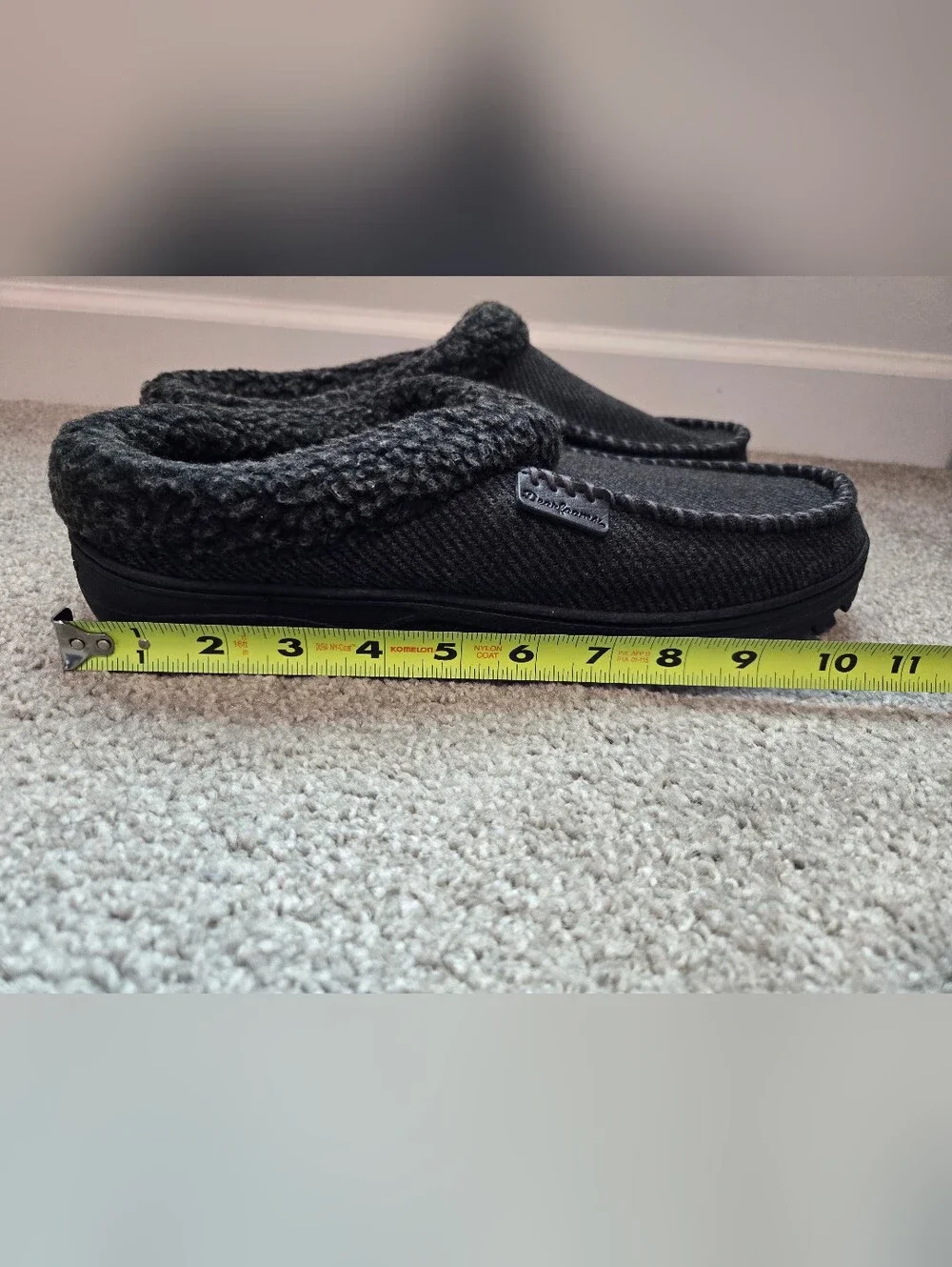 Dearfoams Men’s Charcoal Knit-Trim Slip-On Slippers- Large